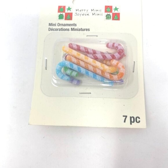 Michaels 7 Pc Merry Mini Ornaments Tree Decor Frosted Sugar Candy Canes - Picture 1 of 5